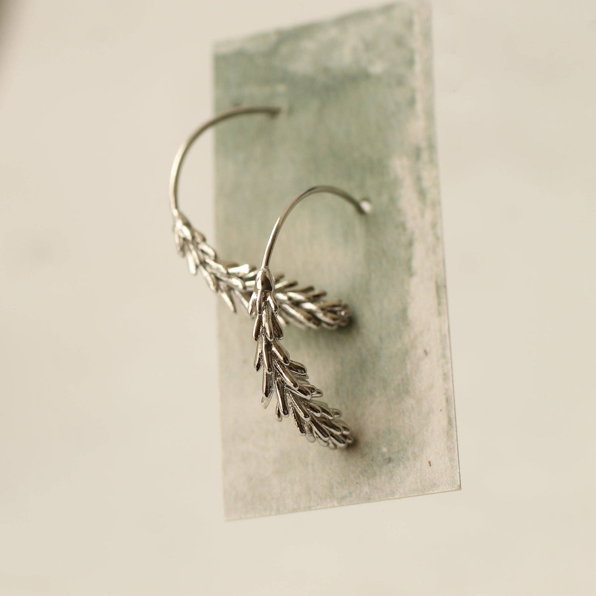 Silver Rosemary Leaf Hoop Earrings