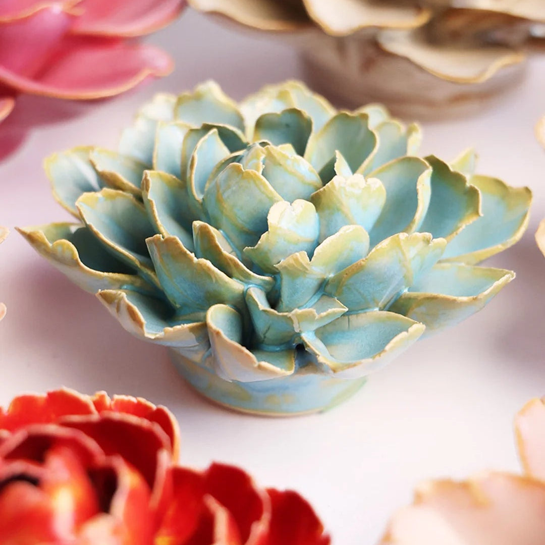 Robin's Egg Blue Marigold ceramic flower