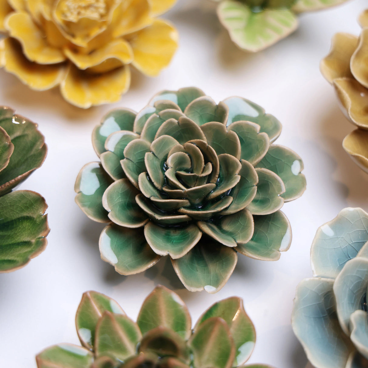 Jungle Green Tea Rose ceramic flower