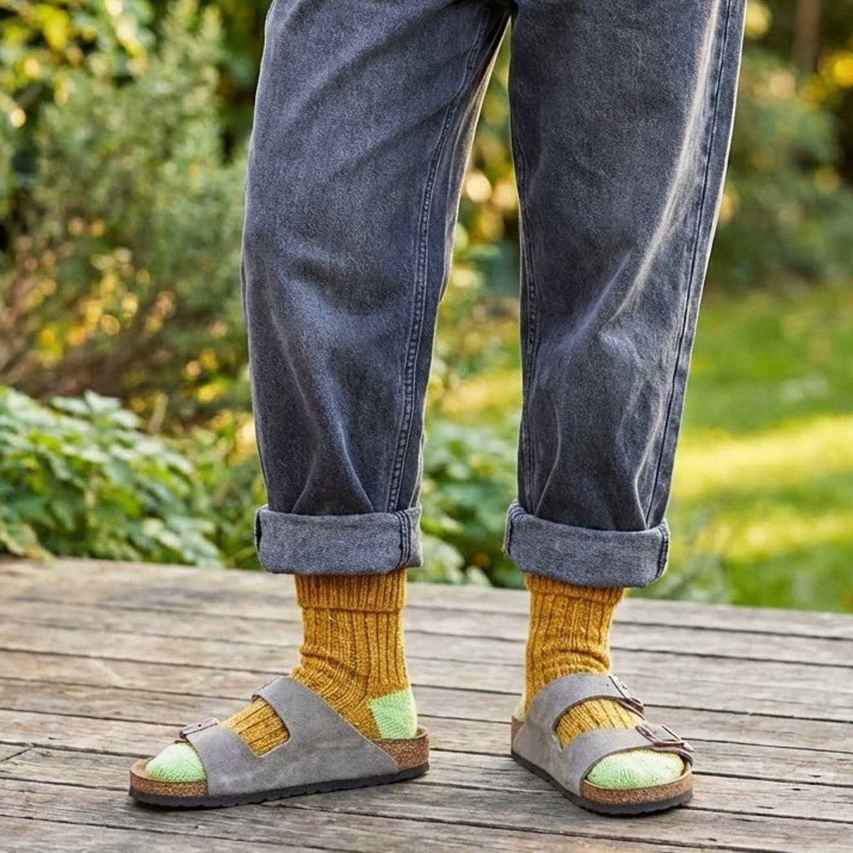 Recycled lambswool & silk blend socks (mustard)