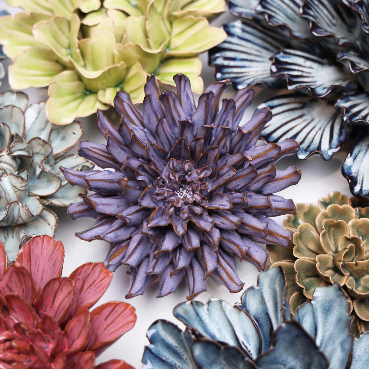 Violet Blue Fleur De Lis Mum ceramic flower