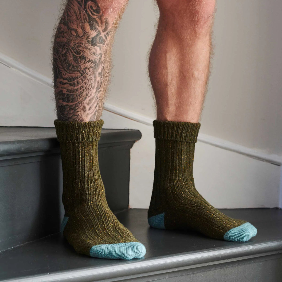 Recycled lambswool & silk blend socks (Green)
