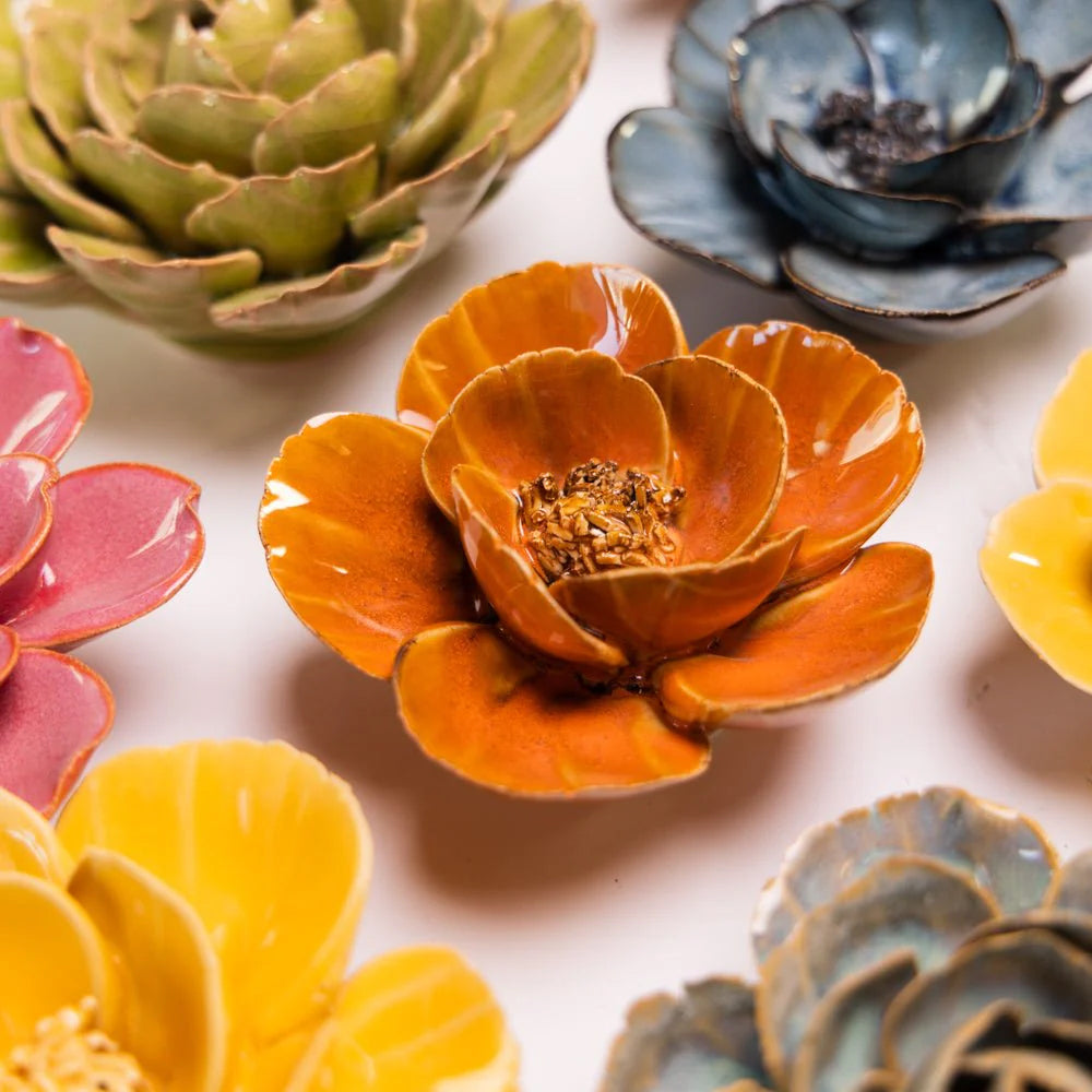 Burnt Orange Poppy ceramic flower